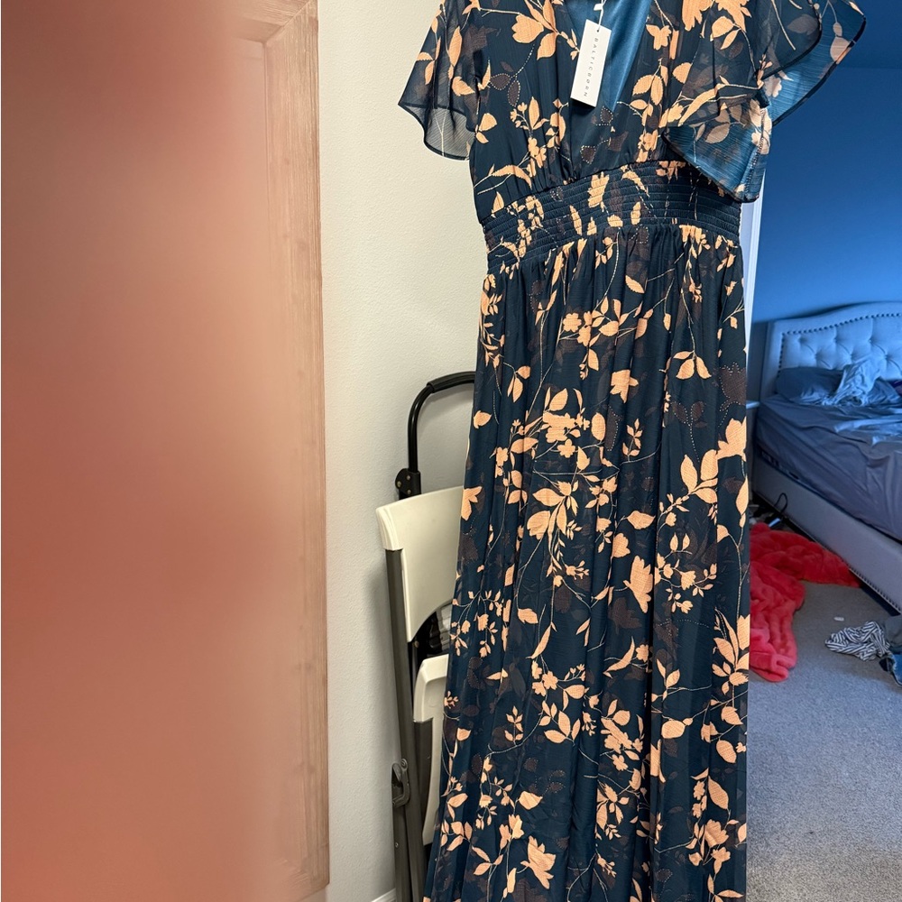 Floral Navy and Peach Dress